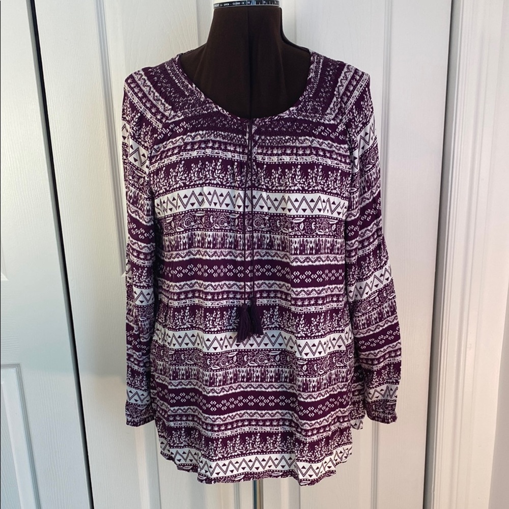 2 for $25 - Addition Elle Graphic Long Sleeve Tunic Blouse w Shirring 18 Plus